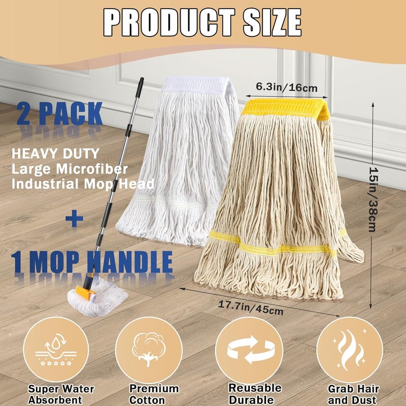 Hakfhsd 2 Pack 20oz Heavy Duty Commercial Industrial Cotton Mop Replacements Head with Long Handle, Loop-End String Wet Mop Refills, Applies to Garage, Workshop and Warehouse Floor Cleaning - Image 4
